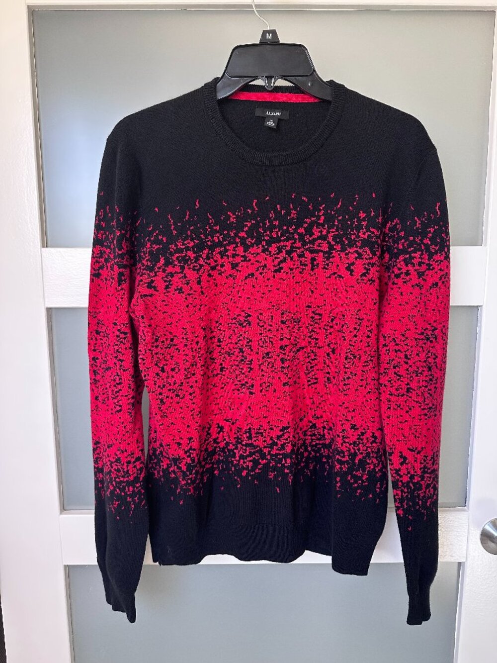 Alfani Men's Medium Sweater Cotton Crew Neck Rib Red Black Ombre Flame Pattern